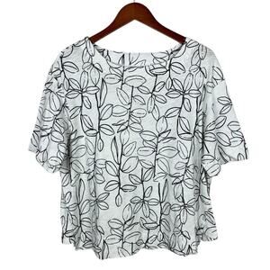 Cynthia Rowley T-shirt Short Sleeve Black White Leaf Shirt Cotton Women's 1X